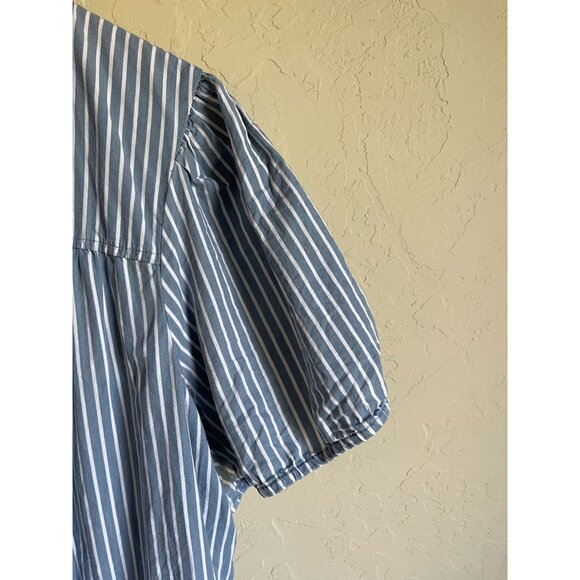 Derek Heart 3X Blue White Striped Cotton Tiered Shirt Dress Button Front Collare - Picture 5 of 6